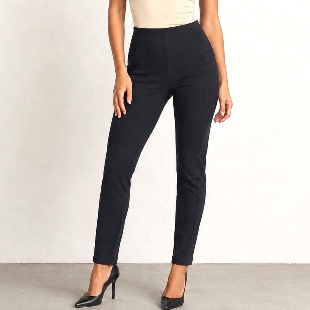 Rachel‎ Zoe Women Black Seamed Ponte Knit Leggings Size Large Slim Fit Stretch